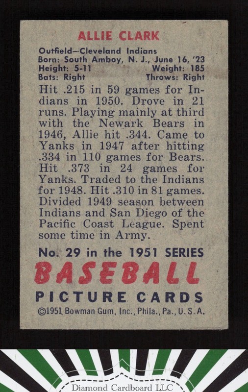 1951 Bowman #29 Allie Clark VG, back