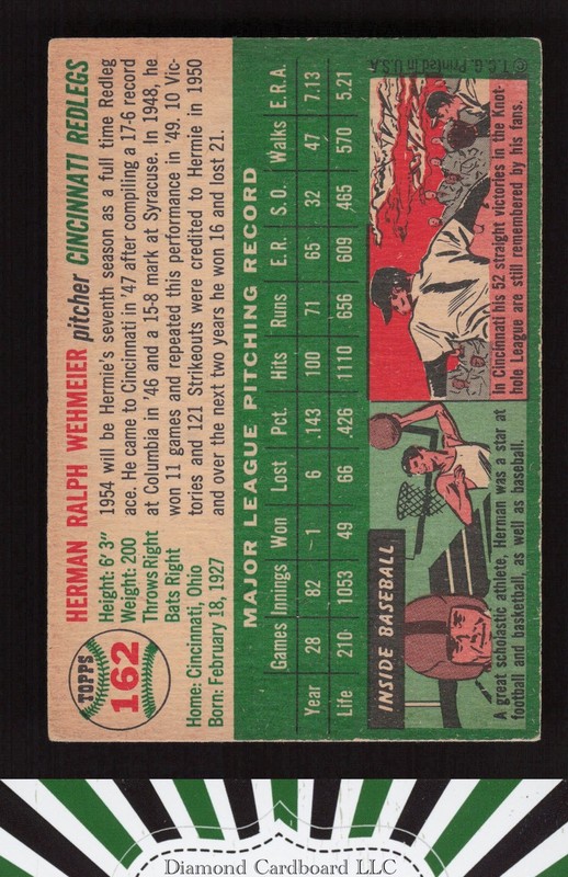 1954 Topps #162 Herman Wehmeier VGEX f, back
