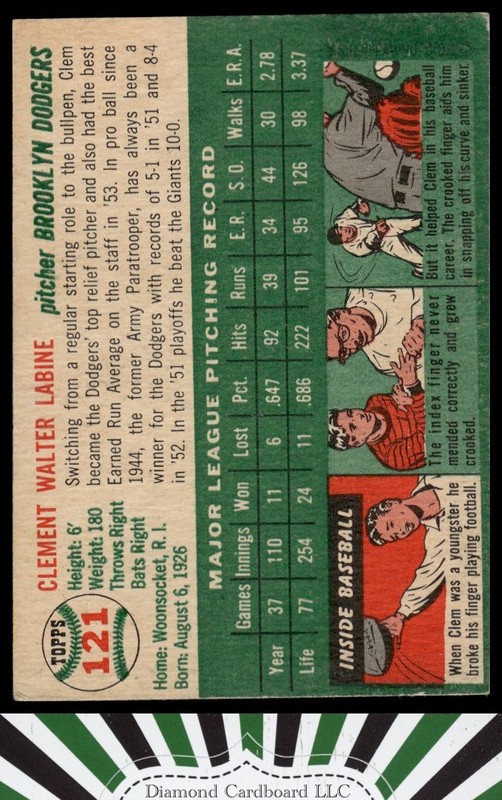 1954 Topps #121 Clem Labine VG m, back
