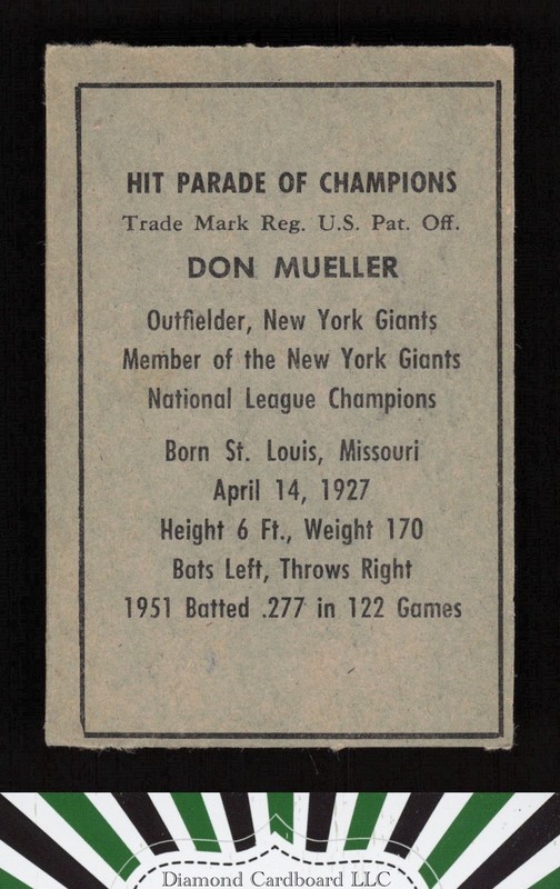 1952 Berk Ross Don Mueller EX (MC), back