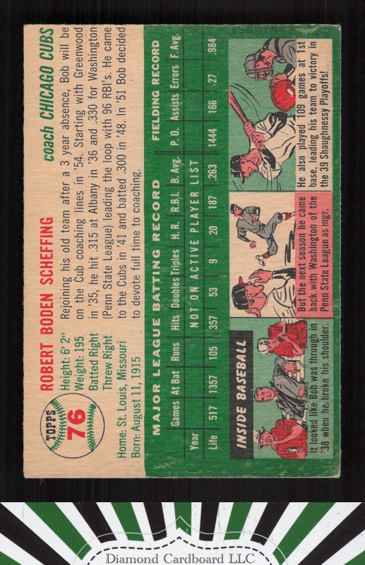 1954 Topps #76 Bob Scheffing VGEX+ b, back
