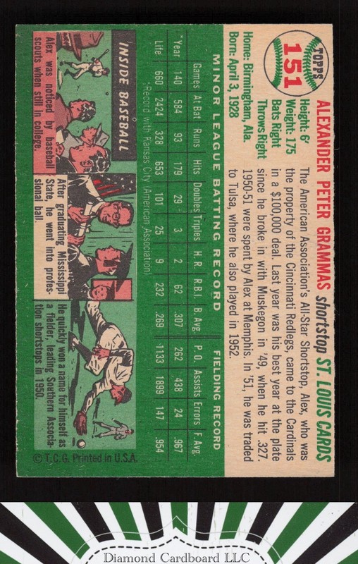1954 Topps #151 Alex Grammas NM f, back