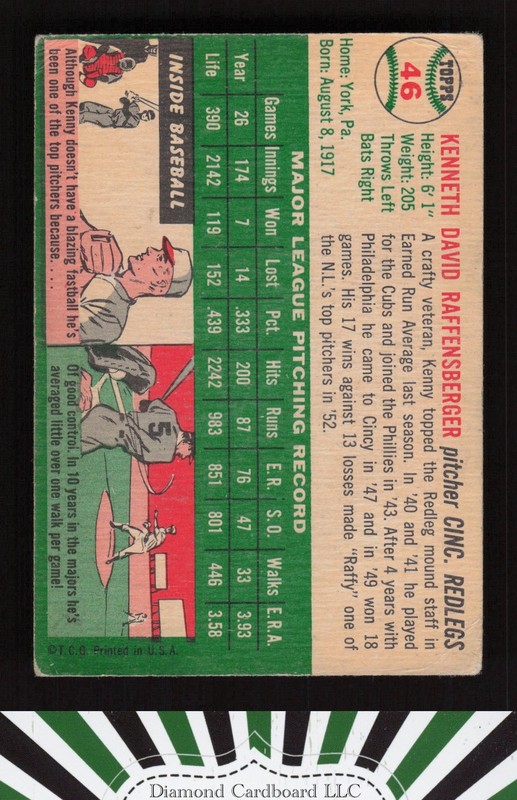 1954 Topps #46 Ken Raffensberger GD i, back