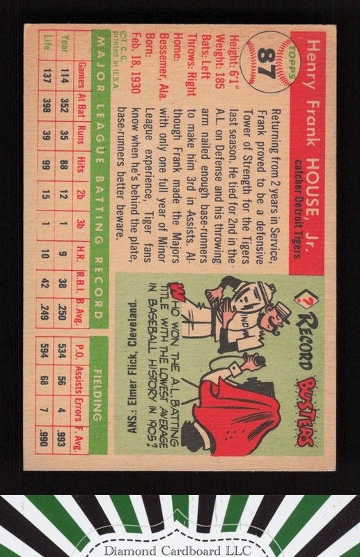1955 Topps #87 Frank House VGEX g, back