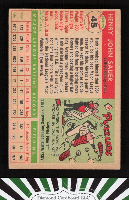 1955 Topps #45 Hank Sauer VGEX k, back