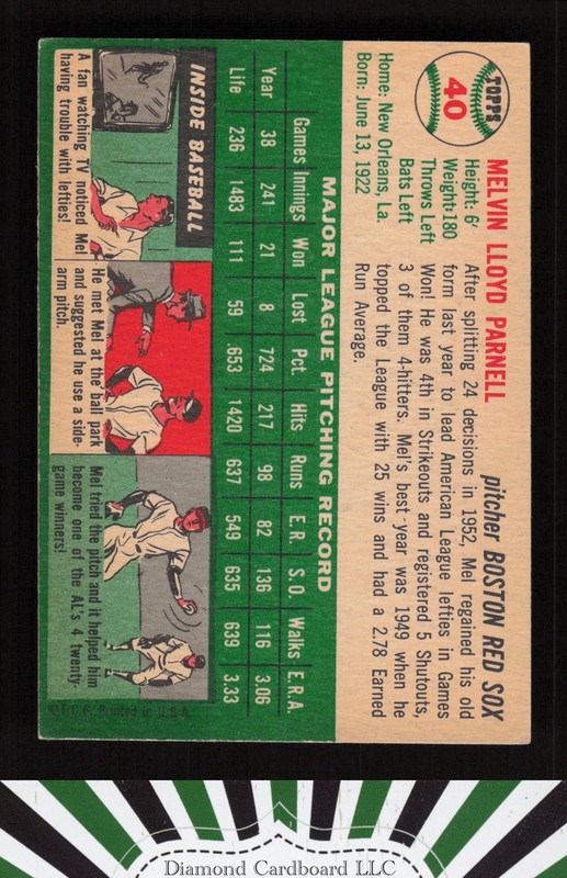 1954 Topps #40 Mel Parnell EX d, back