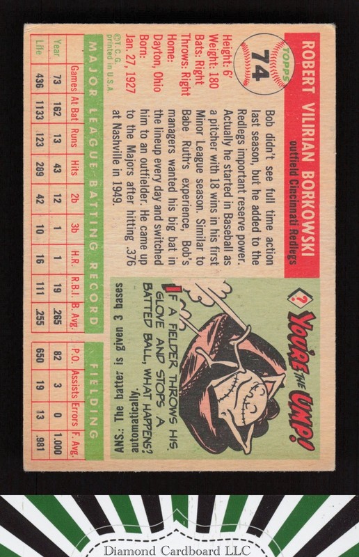 1955 Topps #74 Bob Borkowski VGEX+ j, back