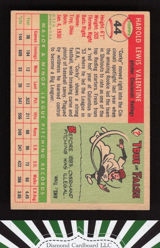 1955 Topps #44 Corky Valentine VGEX e, back