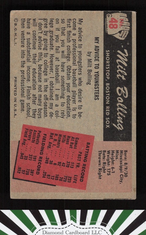 1955 Bowman #48 Milt Bolling VGEX, back
