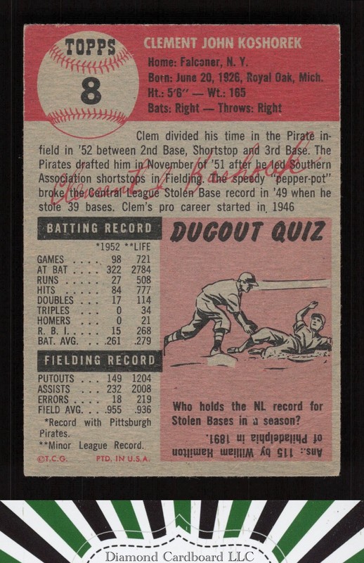 1953 Topps #8 Clem Koshorek VGEX f, back