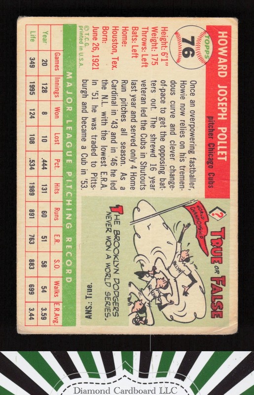 1955 Topps #76 Howie Pollet GD d, back
