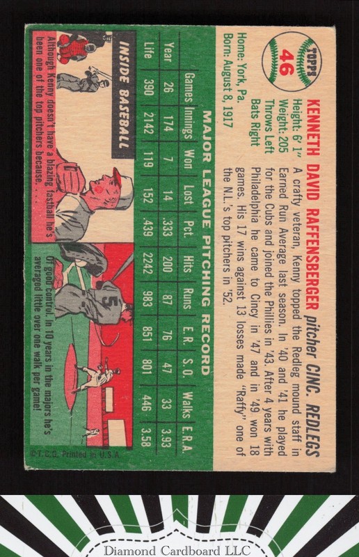 1954 Topps #46 Ken Raffensberger VGEX k, back