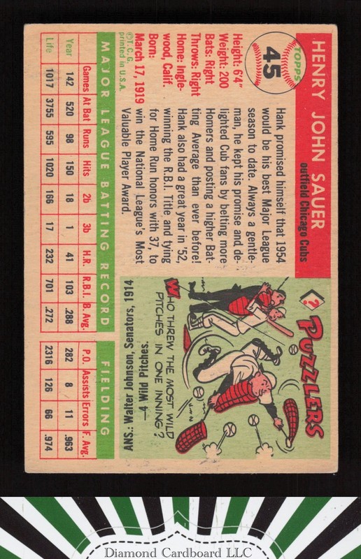 1955 Topps #45 Hank Sauer VG a, back