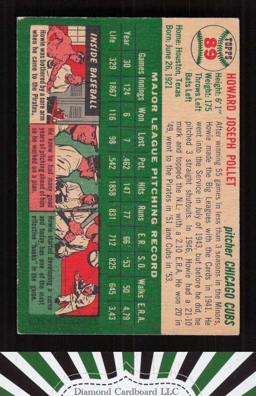 1954 Topps #89 Howie Pollet VGEX+ a, back