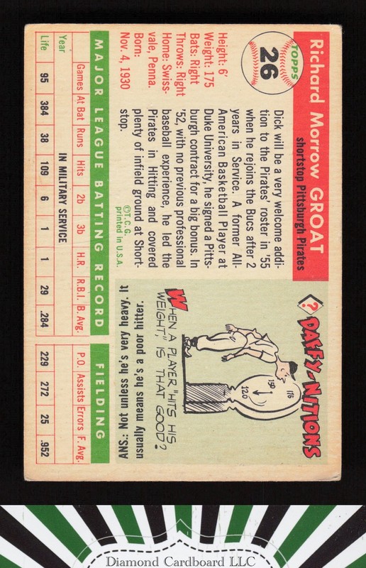 1955 Topps #26 Dick Groat GD+ b, back