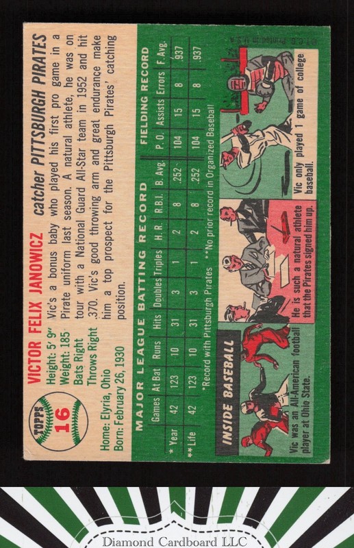 1954 Topps #16 Vic Janowicz VGEX+ d, back
