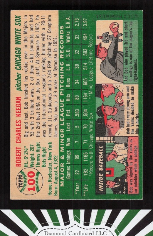 1954 Topps #100 Bob Keegan VG h, back