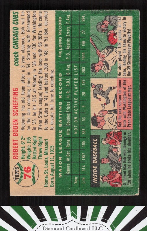 1954 Topps #76 Bob Scheffing VGEX d, back