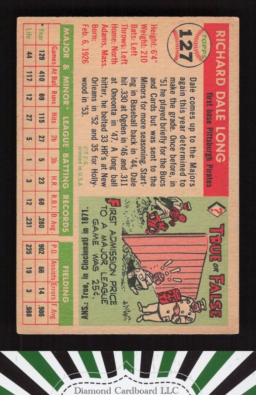 1955 Topps #127 Dale Long VGEX e, back