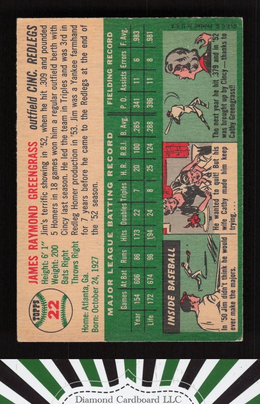 1954 Topps #22 Jim Greengrass VGEX f, back