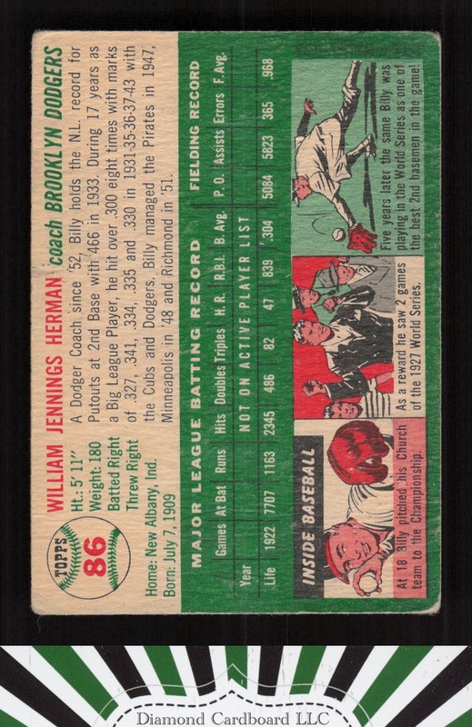 1954 Topps #86 Billy Herman GD b, back