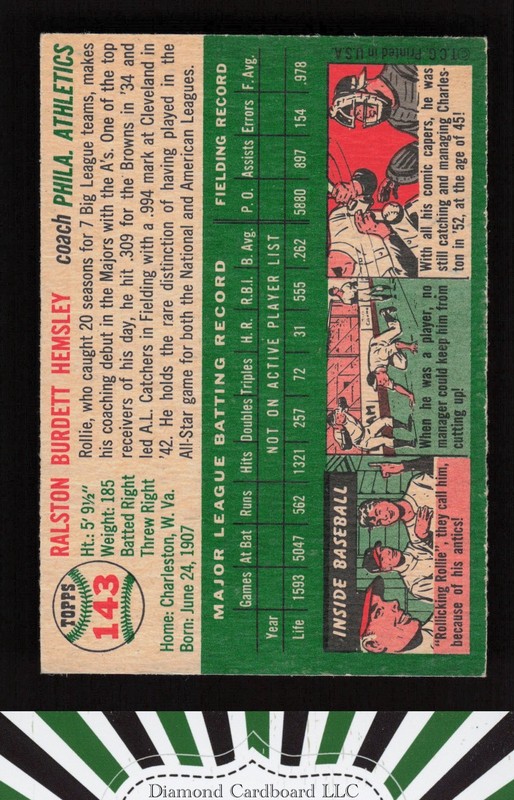 1954 Topps #143 Rollie Hemsley VGEX e, back