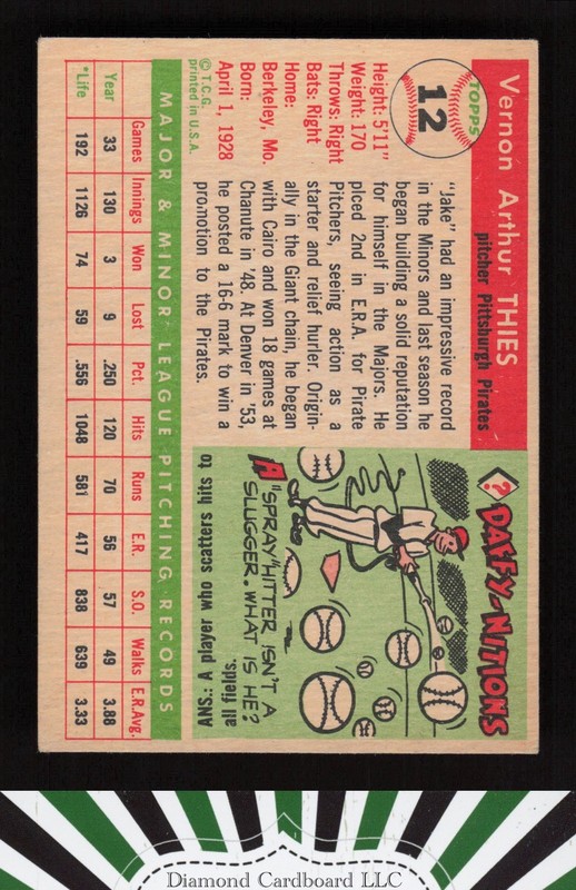 1955 Topps #12 Jake Thies VGEX+ h, back