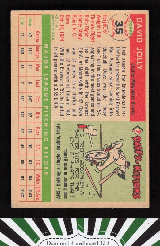1955 Topps #35 Dave Jolly VG+ j, back