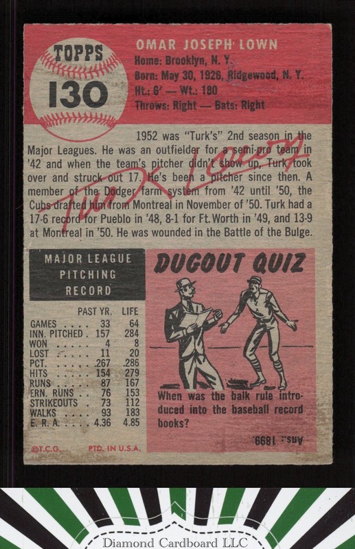 1953 Topps #130 Turk Lown : Bio uses black text FR c, back