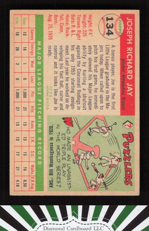 1955 Topps #134 Joe Jay VGEX d, back