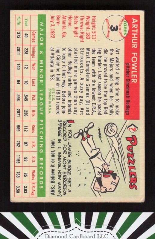 1955 Topps #3 Art Fowler VG i, back