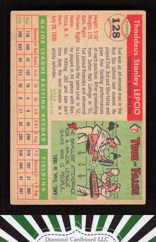 1955 Topps #128 Ted Lepcio VGEX c, back