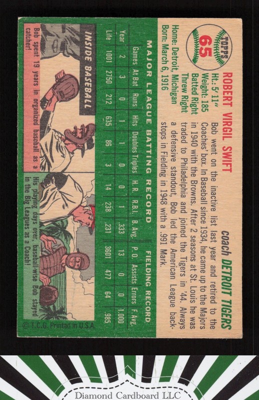 1954 Topps #65 Bob Swift VGEX a, back