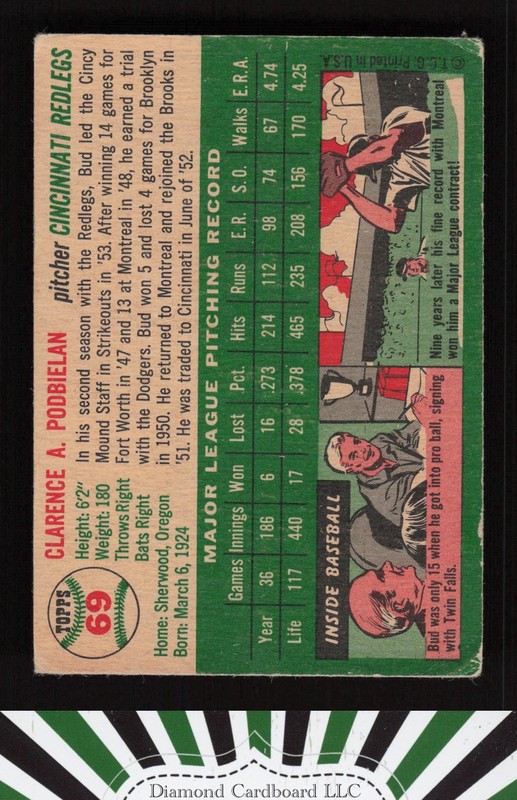 1954 Topps #69 Bud Podbielan VG k, back
