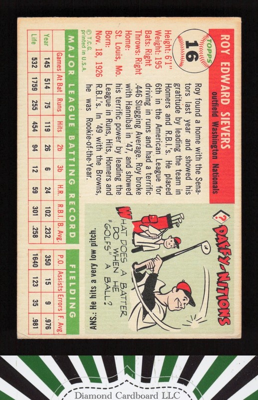 1955 Topps #16 Roy Sievers VGEX q, back