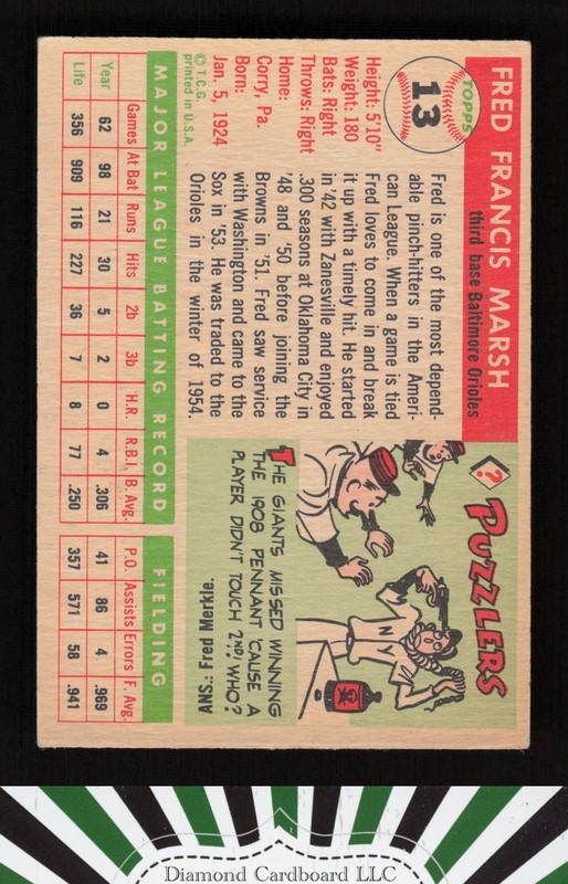 1955 Topps #13 Fred Marsh VGEX f, back