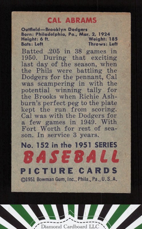 1951 Bowman #152 Cal Abrams VGEX, back