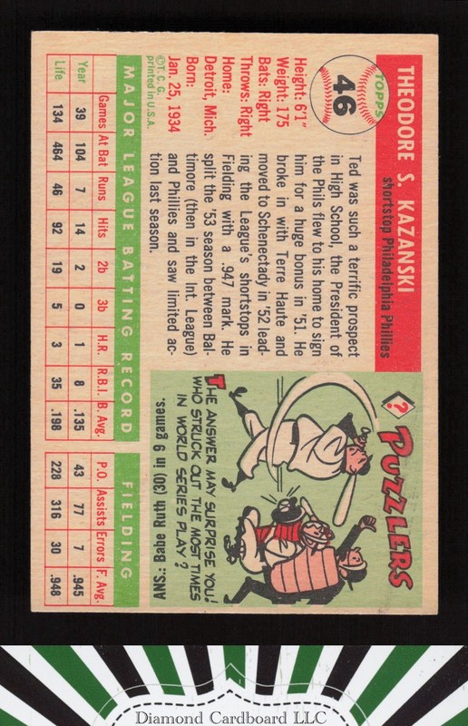 1955 Topps #46 Ted Kazanski EX d, back