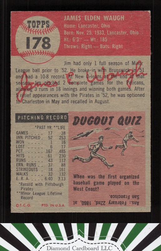 1953 Topps #178 Jim Waugh VGEX i, back