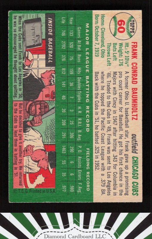 1954 Topps #60 Frank Baumholtz VG+ k, back