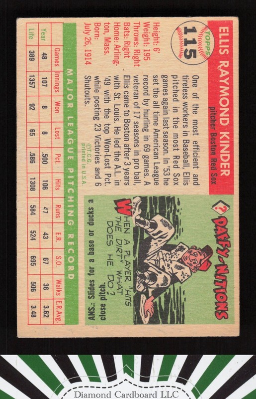 1955 Topps #115 Ellis Kinder VGEX b, back
