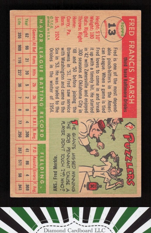 1955 Topps #13 Fred Marsh VG+ d, back