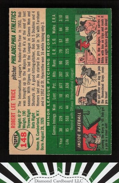1954 Topps #148 Bob Trice VGEX+ [CENTERED] g, back