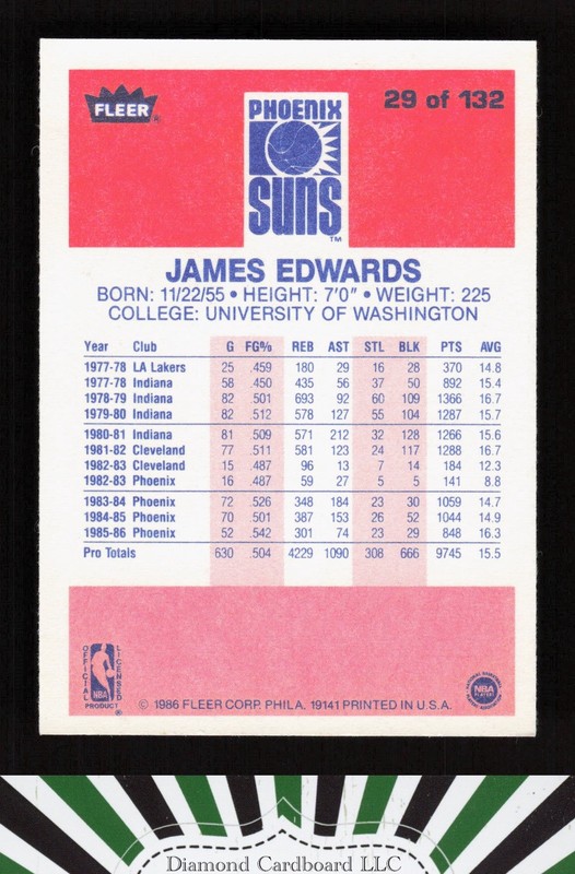 1986-87 Fleer #29 James Edwards NMMT, back