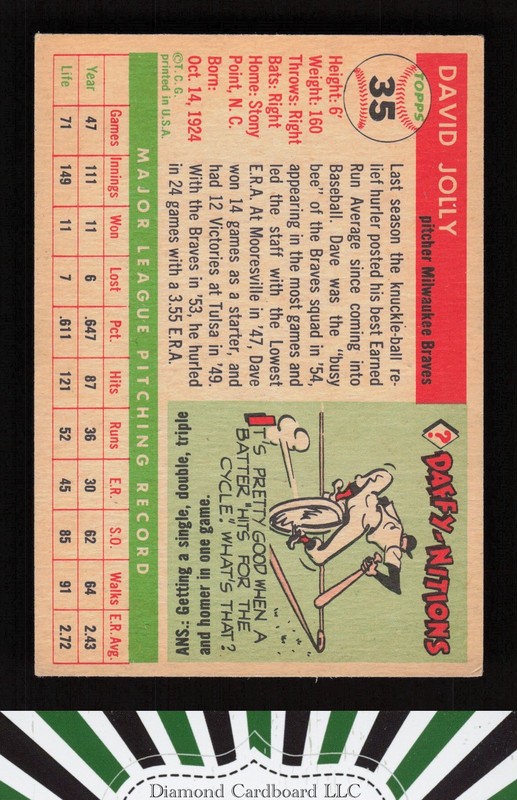 1955 Topps #35 Dave Jolly VG+ h, back