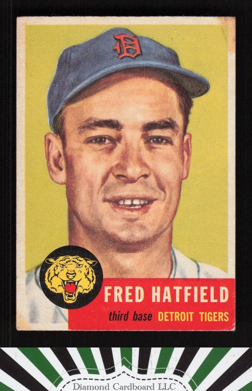 1953 Topps #163 Fred Hatfield : Bio uses white text FR (ST) b, front