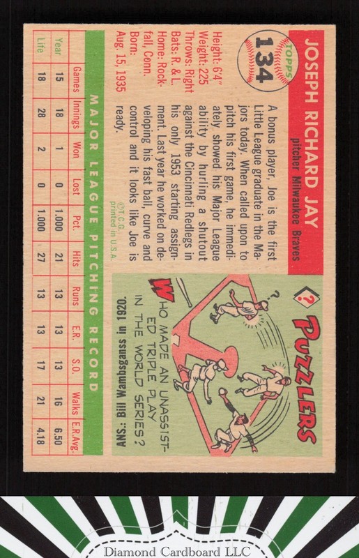 1955 Topps #134 Joe Jay VGEX+ h, back