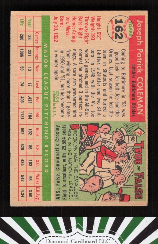 1955 Topps #162 Joe Coleman VGEX+ b, back