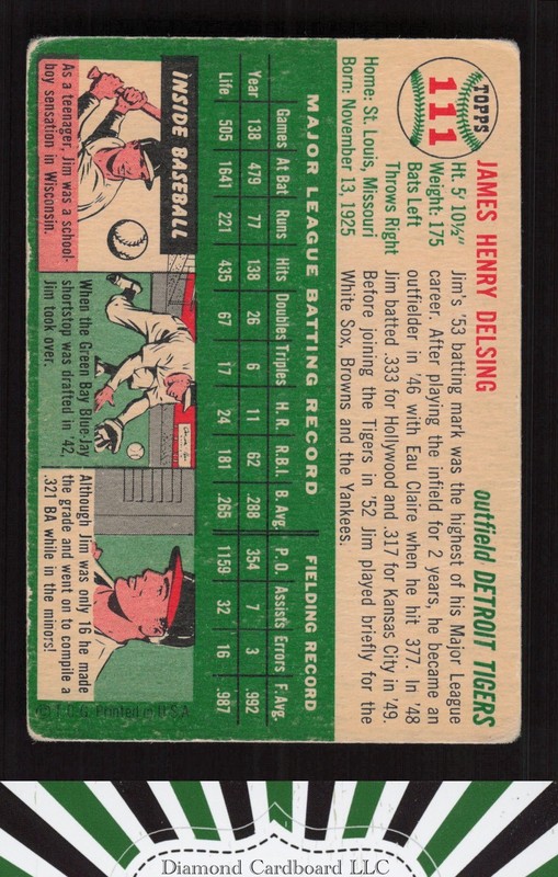 1954 Topps #111 Jim Delsing GD o, back