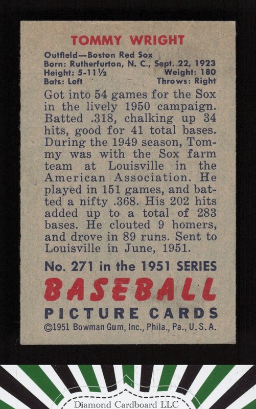 1951 Bowman #271 Tom Wright VGEX, back